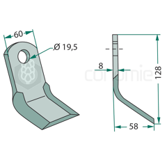 Couteau-Y pour broyeur 128x60mm JOHN DEERE adaptable 