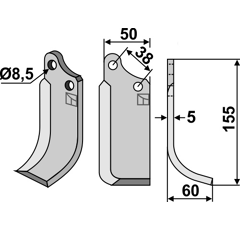 Fräsmesser rechts 155 x 60 x 5 mm AGRIA 071943 - 1767-071943 - Nachbau