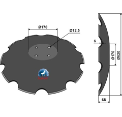 Disco cóncavo dienteado Ø 620 mm para rastrojador KÖCKERLING 912032 adaptable NIAUX