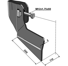 Reja aporcadora izquierda 110 mm para escardador SCHMOTZER 354260 adaptable - BlackSteel©