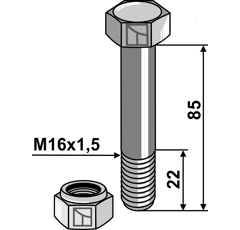 Sechskantschraube M16x1,5x85 mit Sicherungsmutter - Mehrere Marken