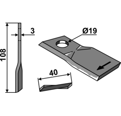 KM-Klingen links 108x40x3LochØ: 19 mm 80284 Reform Nachbau 