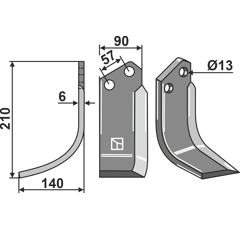 Lame gauche pour Fraise/Rotavator HOWARD 9948 adaptable 