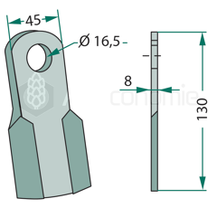 Couteau droit pour broyeur MASCHIO T21004050 adaptable 