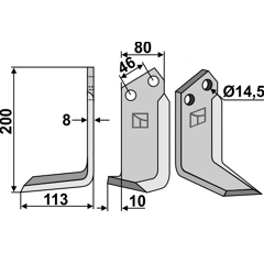 Lame gauche pour Fraise/Rotavator SOVEMA 900111017 adaptable -