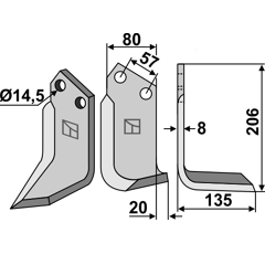Fräsmesser rechts 206 x 135 x 8 mm PEGORARO AC-AD 5378/9 - Nachbau
