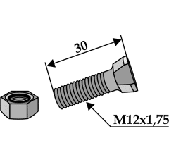 Scharschraube M12 x 1,75 x 30 mit Sechskantmutter  