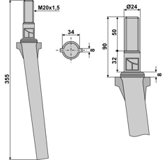 Dent herse  Lince 355mm  adaptable - BlackSteel©