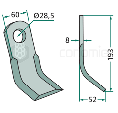 Couteau-Y pour broyeur 193x60mm BERTI adaptable 