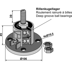 Palier avec filet Ø 106 mm pour coutres circulaires NIAUX adaptable  - BlackSteel©