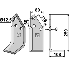 Lame droite pour Fraise/Rotavator PEGORARO 1675 adaptable -