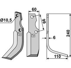 Lame droite pour Fraise/Rotavator GOLDONI 0434 adaptable -
