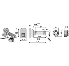 Messerschraube M 20 x 1,5 mit Kronenmutter Humus Schraube 325.92.450 Mutter 909.35.002