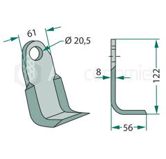 Couteau équerre pour broyeur 122x61mm PERFECT adaptable 