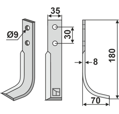 Lame droite pour Fraise/Rotavator GOLDONI 2064 adaptable