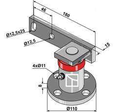 Moyeu de disque avec tige modèle droit Ø 86 mm adaptable - BlackSteel©