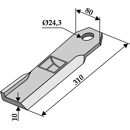Fléau gauche 310 x 80 x 10 mm pour broyeur HUMUS 302251 adaptable