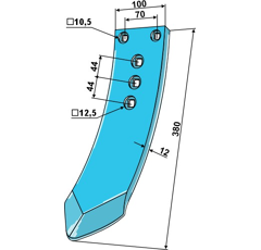 Pointe pour soc à ailette 380 mm pour déchaumeur RABE GG-210 6344.33.09 adaptable