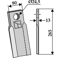 Fléau droit 265 x 80 x 13 mm pour broyeur HYMACH adaptable
