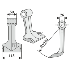 Marteau 50 x 115 mm pour broyeur KUHN 6061699 origine