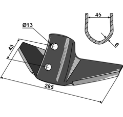 Soc à ailettespour cultivateur KONGSKILDE 105000649 adaptable