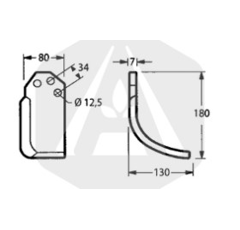 Cuchilla 130 x 80 x 180 mm para rotavator adaptable