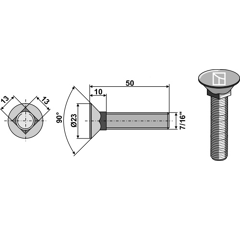 Pflugschraube 7/16"x50 - Bourgault - Nachbau