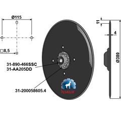 Disque lisse complet Ø380x4 mm pour semoir KVERNELAND A150068800 adaptable - Blacksteel©