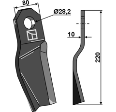 Couteau gauche pour broyeur 220x80mm RÖLL 308898 adaptable - Blacksteel©
