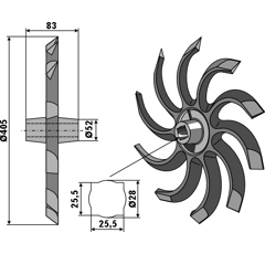 Roue de houe et bineuse droite pour HOWARD 200001403 adaptable - BlackSteel©