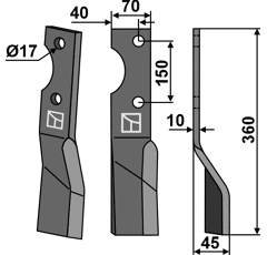 Lame droite pour Fraise/Rotavator ALPEGO D01398 adaptable