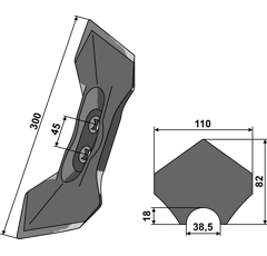 Doppelherzschar 45, 300x110 mm passend für Zunhammer