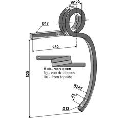 Dent gauche 520 mm pour cultivateur adaptable