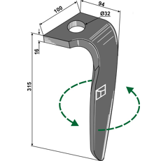 Dent Gauche pour herses rotatives RABE 8437.77.02 adaptable 