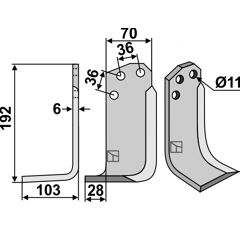Lame gauche pour Fraise/Rotavator AGRIA 06038 adaptable 
