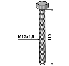 Boulon M12x1,5 x 110 mm pour bineuse adaptable - BlackSteel©