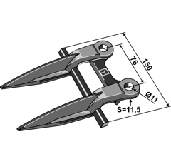 Doigt double pour barre de coupe CLAAS 0006762354 adaptable - BlackSteel©