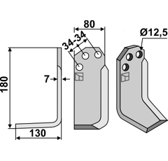Lame gauche180x80mm pour Fraise/Rotavator AGRITALIA adaptable 