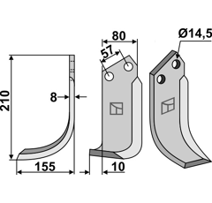 Lame gauche pour Fraise/Rotavator MURATORI 120061 adaptable - Blacksteel©