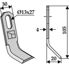 Fléau 105 x 30 x 20 x 4 mm pour broyeur ISEKI 05010065 adaptable