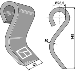 Fléau 145 x 80 x 10 mm pour broyeur DÜCKER 945000220 adaptable