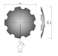 Disque crénelé ∅510x4 pour cover crop 23 / 26 adaptable