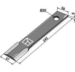 Fléau droit 245 x 57 mm pour broyeur HUMUS 325-92-625 adaptable