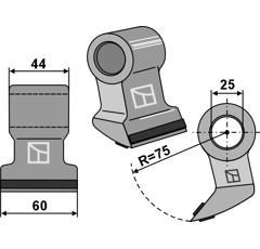 Marteau pour Broyeur 60x44mm renforcé AGRIMASTER 3008045 Adaptable Blacksteel©
