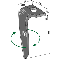Dent Droite pour herses rotatives RABE 8437.77.01 adaptable 