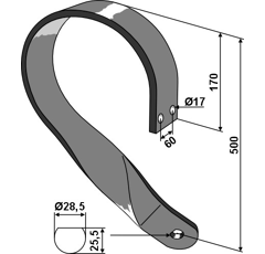 Spire droite 500 mm pour dent de cultivateur adaptable