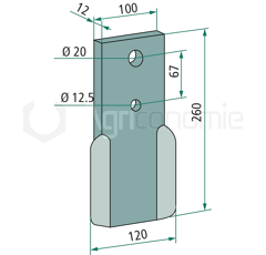 Fléau droit 260 mm pour broyeur SCHULTE adaptable