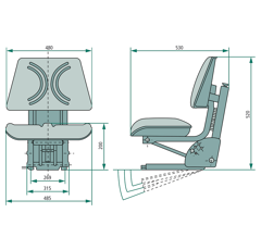 Siège à suspension 520 mm pour tracteur CASE IH adaptable
