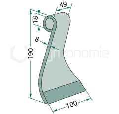 Fléau pour broyeur 190 x 100 mm KVERNELAND MA6402077 adaptable