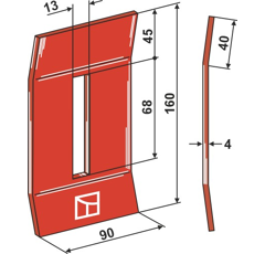 Rascador metálico 160 x 90 mm para rodillo packer KVERNELAND 23748 - RF23748 adaptable